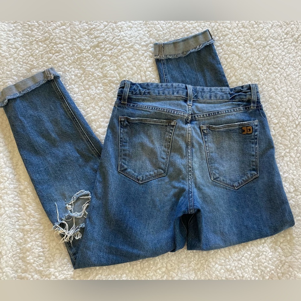 Joe’s Jeans hi-rise straight ankle blue denim jeans with ripped knees, waist 27 - Picture 5 of 8